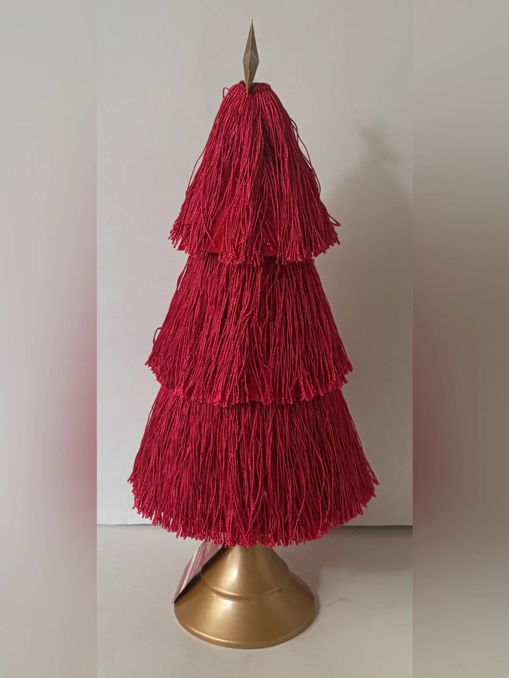 Tabletop fringe Christmas trees NEW NWT 2 total decor pink red 16”H